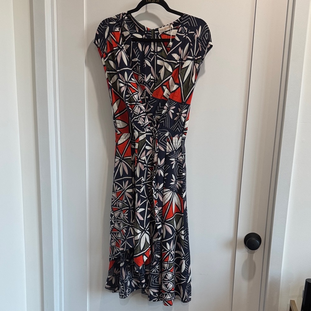 Tory Burch Geometric Asymmetrical Dress - Orange, blue, white